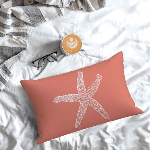 Coastal Pillow Covers 12x20 Set of 2 Orange Coral Starfish Throw Pillows - Image 4