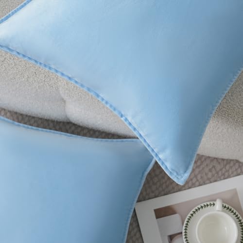 Velvet Light Blue Throw Pillow Covers 20”x20”Pack of 2 Soft Decorative - Image 3