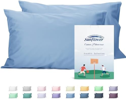 Sunflower King Pillowcases Set of 2, 100% Cotton Pillow Cases, Placid Blue by SunflowerHometexUS