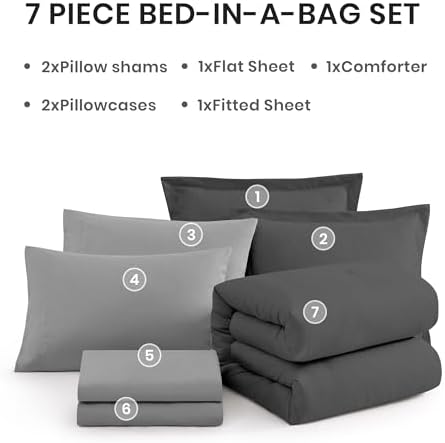 Monbix California King Comforter Set 7 Pieces Dark Grey Bed in a Bag - Image 6