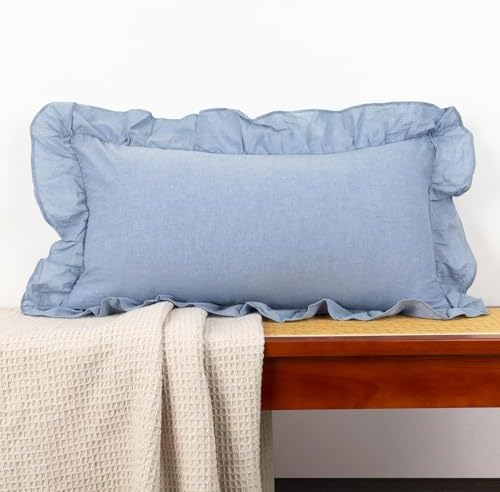 JoraLion Ruffled Lumbar Pillow Cover 14x26 Solid Light Blue by JoraLion