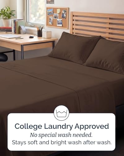 Full XL Sheets - 4 Piece Full XL Sheet Set - Breathable & Cooling - Brown - Image 6