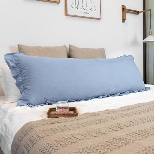 JoraLion Ruffled Body Pillow Cover 20x54 Solid Light Blue by JoraLion