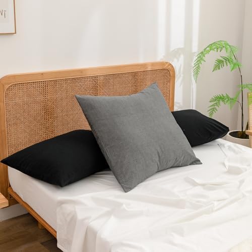 BESTOUCH Washed Cotton Pillowcases Linen Feel Deep Black Standard - Image 4