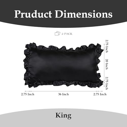 2 Pack Ruffle Satin Pillowcases King Size 20x36 inch Black - Image 2