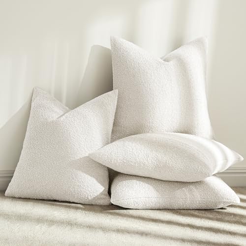 MIULEE Decorative Boucle Throw Pillow Covers 18x18 Inch White Set of 4 - Image 4