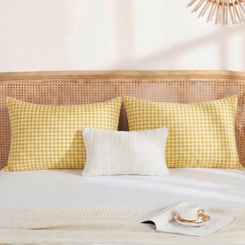 Merryword 100% Cotton Pillow Cases, Queen Size, Cotton Yellow Gingham - Image 4