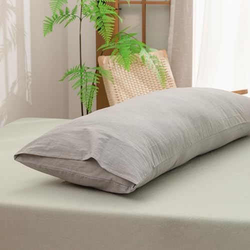 BESTOUCH Washed Cotton Pillowcases Linen Feel Light Grey Body - Image 4