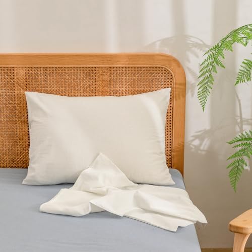 BESTOUCH Washed Cotton Pillowcases Linen Feel Off White Standard - Image 2