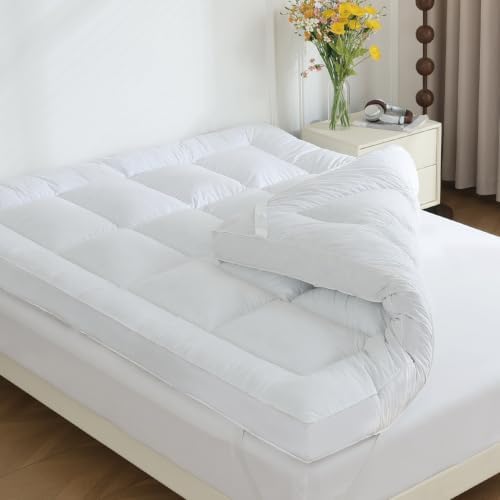 WhatsBedding 3 in Goose Feather Bed Mattress Topper, 100% Cotton Fabric - Image 2