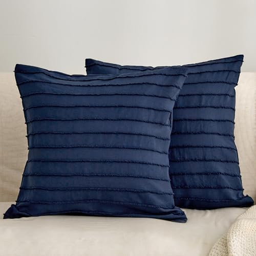 JELLYMONI Navy Blue Striped Tufted Pillowcases 18"x 18" by JELLYMONI