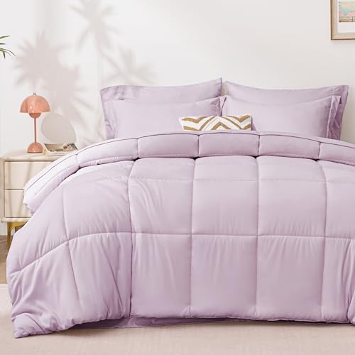 Love's cabin Twin Comforter Set Light Purple, 5 Pieces Twin Bed in a Bag by Lovescabin