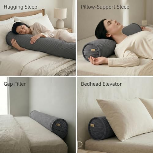 Corduroy Body Pillow for Side Sleepers, Cozy Cylinder Bolster Pillow for - Image 5