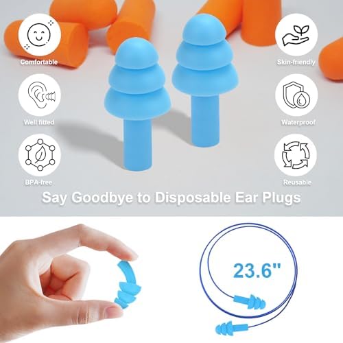 Ear Plugs for Swimming, Sleeping Noise Cancelling, Reusable Silicone Earplugs - Image 5