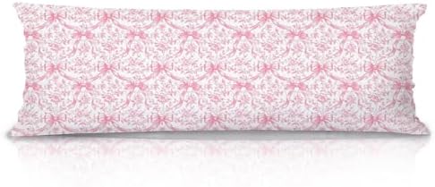 Chinoiserie Pink and White 20x54 Body Pillow Cover, Grandmillennial Home Decor by Unknown