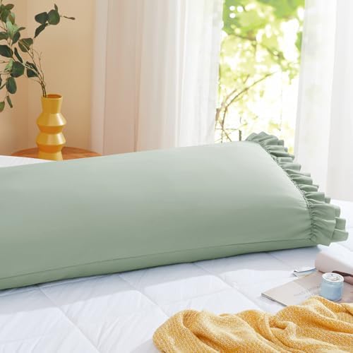 Vonty Sage Green Ruffled Pillow Cases Set of 2, Body Size, 20x54 Inch by CreateCozyLife