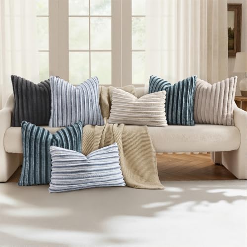 decorUhome Fall Faux Fur Throw Pillow Covers 20x20 Set of 2 Grey White - Image 5