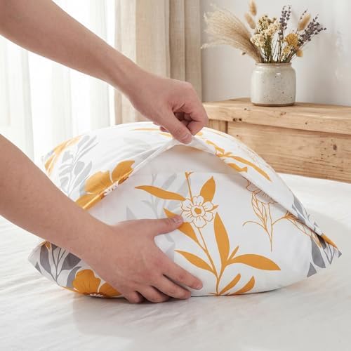 Bedorm 100% Cotton Pillowcases King Size Set of 2 Yellow Floral Pillow Covers - Image 5