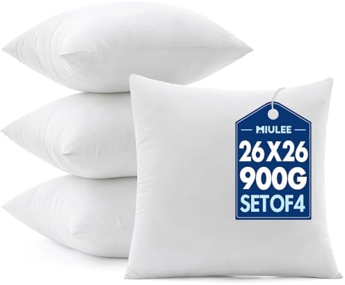 MIULEE 26x26 Euro Pillow Inserts 4 Pack, 100% Virgin Filling Throw Pillows by MIULEE