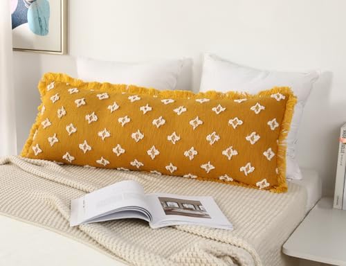 Boho Body Pillow Cover with Tassel Fringe, 3D Flower Patterned Decorative Extra by DRNOU
