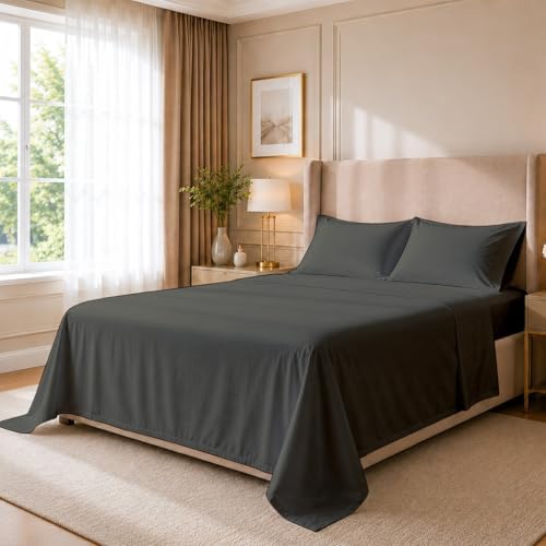 4 Piece Three Quarter Sheets Fits 16" Deep, Egyptian Cotton, Dark Grey by COTTINGON
