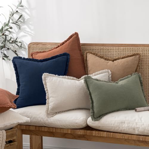 MIULEE Linen Fringe Decorative Euro Throw Pillow Covers Dark Navy 22x22 - Image 6