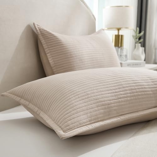 Stripe Quilted Pillowcases Set of 2, Standard Size Envelope Pillow Covers Soft - Image 4