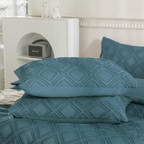 JELLYMONI Grayish Blue Grid Tufted Pillowcases Standard Size - Image 5