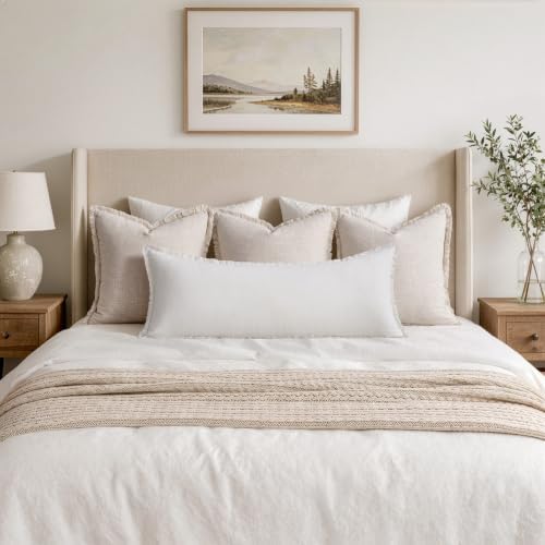MIULEE 14x36 Long Linen Fringe Lumbar Pillow Covers Set of 1 White - Image 2