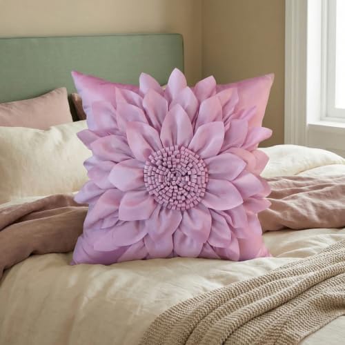 Purple Accent 3D Flower Decorative Throw Pillow Covers - Image 3