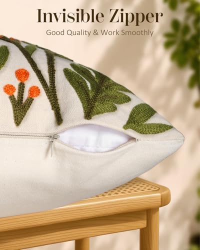 Embroidered Throw Pillow Covers 18x18 Inch, Flower Cluster - Image 3