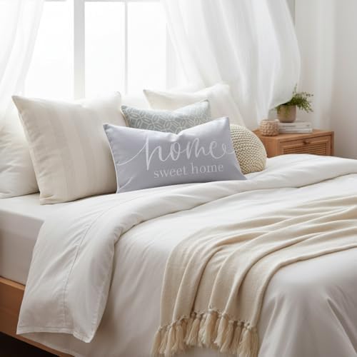 Sunkifover Home Sweet Home Quotes Throw Pillow Covers 20“x 12" Light Grey - Image 6