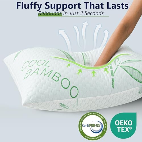 Shredded Memory Foam Pillow, Cooling Pillow Queen Size 1 Pack Adjustable Firm - Image 4