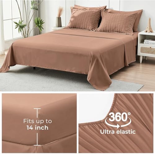 HYMOKEGE Mocha Brown California King Comforter Set Seersucker 7 Pieces - Image 6