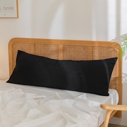 BESTOUCH Washed Cotton Pillowcases Linen Feel Deep Black Body - Image 3