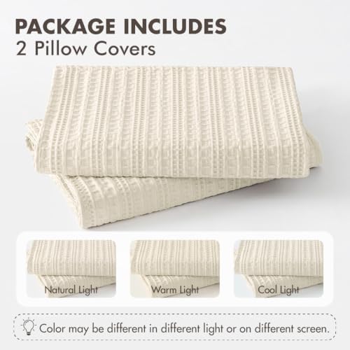 Decorative Waffle Pillow Shams King Size 20x36 Ivory 2 Pack - Image 7
