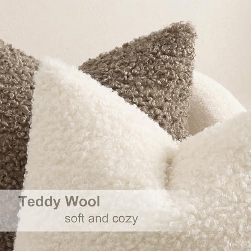 decorUhome Sherpa Throw Pillow Covers 24x24 Set of 2 Neutral Cream - Image 4
