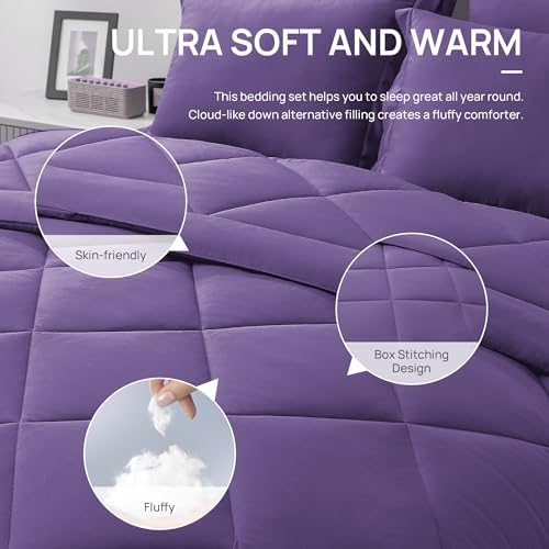 Love's cabin King Size Comforter Set Purple, 7 Pieces King Bed in a Bag - Image 5