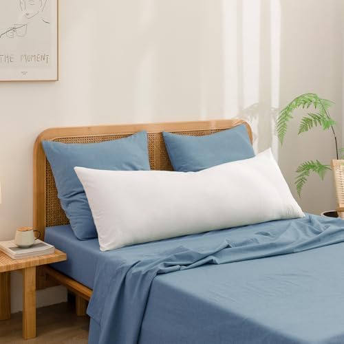 BESTOUCH Washed Cotton Pillowcases Linen Feel Dark Blue Euro - Image 4