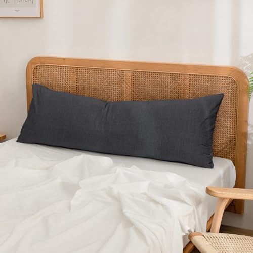 BESTOUCH Washed Cotton Pillowcases Linen Feel Dark Black Body - Image 3