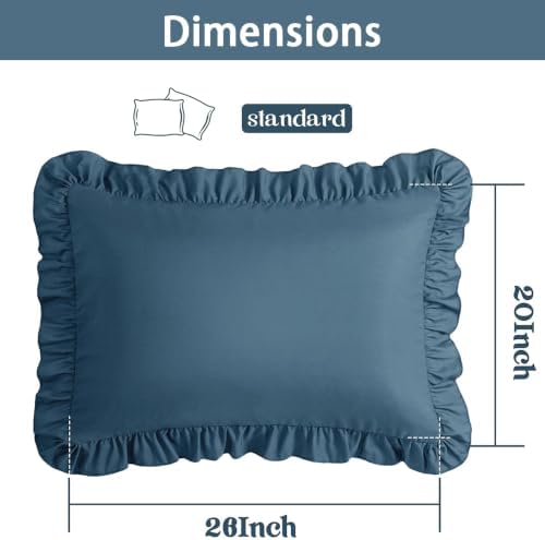 Ruffle Pillow Case Standard Size Set of 2, Slate Blue - Image 2
