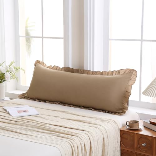 Merryword Taupe Body Pillow Cover 20x54inches Long Pillowcase Ruffled by Merryword