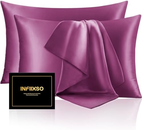 INFIIXSO Silk Pillow Cases Queen Size Set of 2, Hidden Zipper by INFIIXSO