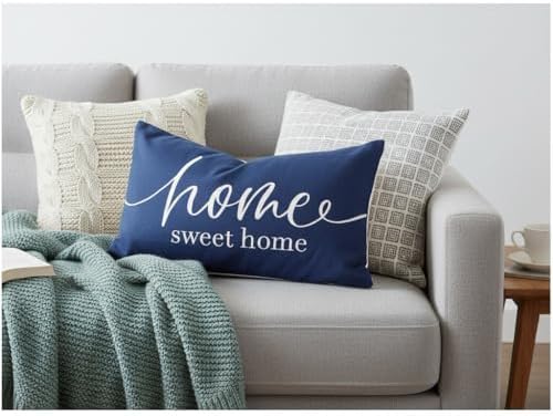 Sunkifover Home Sweet Home Quotes Throw Pillow Covers 12 x 20 Inch Blue - Image 7
