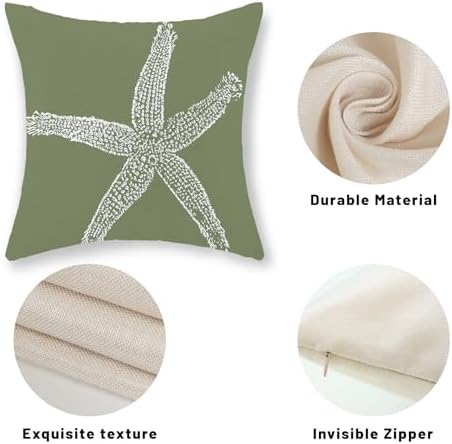 Coastal Pillow Covers 18x18 Set of 2 Sage Green Coral Starfish Throw Pillows - Image 7