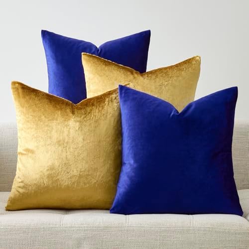GIGIZAZA Pack of 4 Decorative Velvet Pillow Covers 20x20 Blue Gold by GIGIZAZAFocusingonhomedecoration