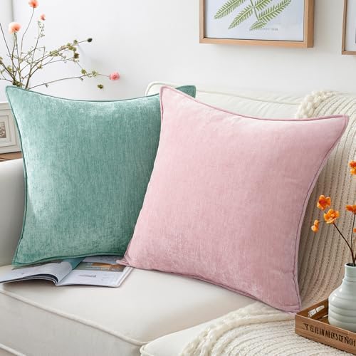 decorUhome Chenille Aqua Haze Velvet Throw Pillow Covers 12x20 Set of 2 - Image 4
