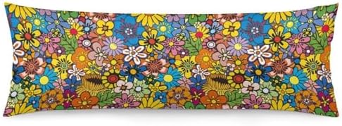 Hippy Floral Body Pillow Pillowcase Retro 80s 90s Flower Long Body Pillow Cover by Unknown