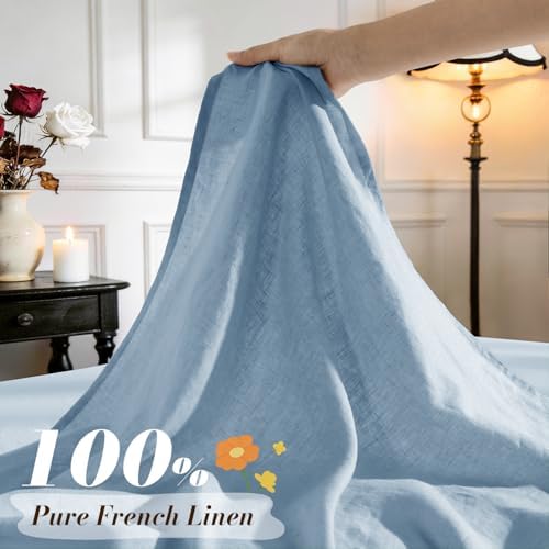 SONORO KATE 100% French Linen Cal King Size Sheets Set, Natural Flax Bedding - Image 2