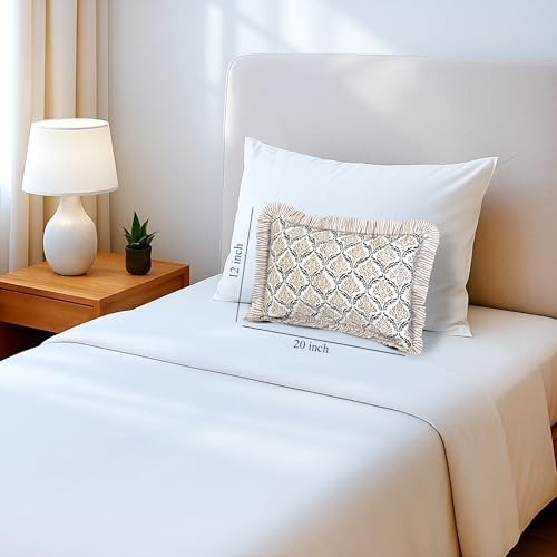 CPC Block Print Sandstone Regal Ruffle Cotton Lumbar Pillow Cover 12x20 inch - Image 7